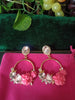 E0556_ Dazzling stone studded hoop earrings with floral designs (medium size hanging)