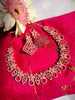 N0430_Elegant flower design american diamond embellished necklace with a touch of pink stone work.