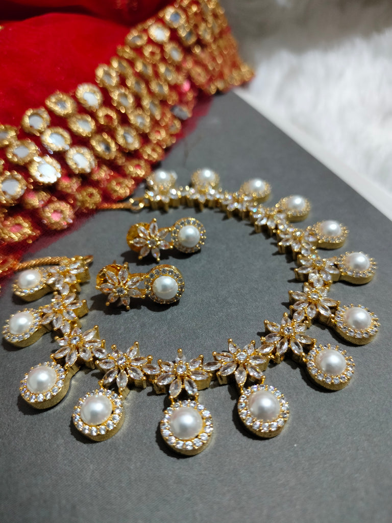 N0458_Lovely American Diamond necklace set with delicate stone