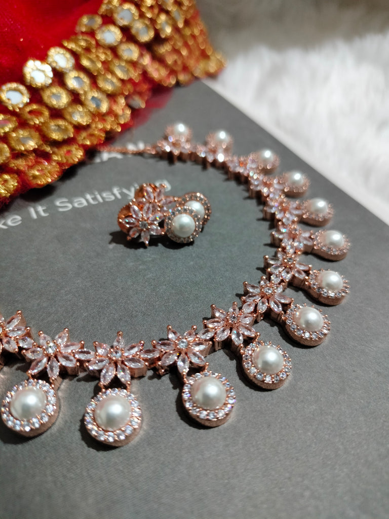 N0456_Lovely American Diamond necklace set with delicate stone