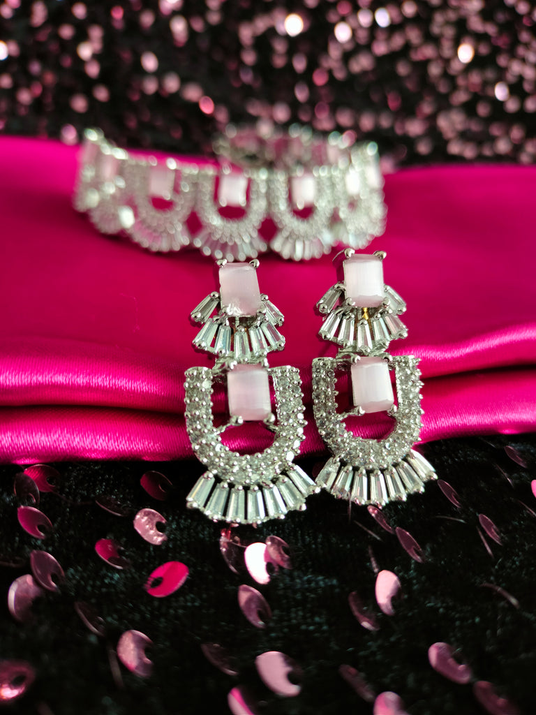 Pink With White American Diamond Choker Set – JiaJewels