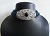 N0116_Classy blue crystal choker necklace set studded  with  American diamond stones.