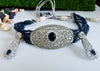 N0116_Classy blue crystal choker necklace set studded  with  American diamond stones.