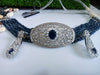 N0116_Classy blue crystal choker necklace set studded  with  American diamond stones.