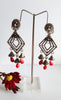 E0420_ Smashing German Silver oxidized crafted peacock design diamond shaped dangler with bead drops (medium size).
