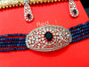 N0116_Classy blue crystal choker necklace set studded  with  American diamond stones.