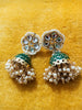 E0508_Gorgeous Meenakari jumkas with delicate meena work with a touch of pearls drops and kundan stones.