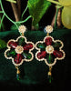 E0544_Gorgeous flower design danglers embellished with a touch of green & red with bead drops (medium size hanging)