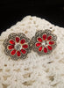 E0580_Lovely flower design studs with a touch of red & white stones.