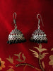 E0623_Classy German Silver oxidized crafted jumkas along with black bead drops (Medium size).