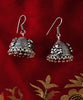 E0607_Gorgeous German Silver oxidized crafted jumkas with embossed lord Ganesh design with a touch of bead drops (medium size).