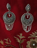 E0626_Grand German Silver oxidized crafted danglers with delicate design along with chain drops (long hanging)