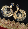 E0637_Golden crafted circular danglers with delicate designs with a touch of blue stones.