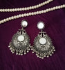 E0665_Classic german silver oxidized mirror danglers studded with delicate craft work  along with bead drop.