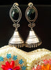 E0677_Gorgeous german silver oxidized jumkas with a touch of black stones & bead drops.
