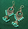 E0669_Lovely German silver oxidized danglers  with a touch of teal blue beads(medium size hanging)
