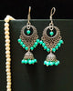 E0669_Lovely German silver oxidized danglers  with a touch of teal blue beads(medium size hanging)
