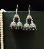 E0696_Classy german silver oxidized twin jumkas with delicate craft work with a touch of black bead drops.