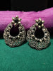 E0701_Gorgeous floral design german silver oxidized danglers with delicate work with a touch of dazzling black stones.