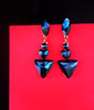 E0703_Dazzling triangular shaped ear drop hanging with a touch of blue stones.