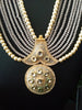 N0130_Gorgeous elaborated grey Crystal layered necklace set studded with kundan stones with a touch of pearls.