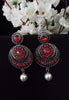 E0742_Classy german silver oxidized earrings with a touch of dazzling red stones with a pearl drop.