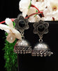 E0747_Classy german silver oxidized flower design jumkas studded with stones with a touch of beads.
