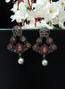 E0750_Gorgeous german silver oxidized earrings with a touch of dazzling vibrant stones with a touch of pearls.