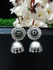 E0736_Lovely german silver oxidized jumkas with a touch of black stones and bead drops.
