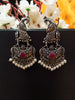 E0759_Classic crafted peacock design German silver oxidized danglers with a touch of stones and bead drops.