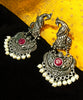 E0759_Classic crafted peacock design German silver oxidized danglers with a touch of stones and bead drops.