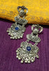E0774_ Classy crafted German silver oxidized danglers with a touch of delicate art work studded with stones.