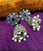 E0776_Gorgeous German silver oxidized jumkas with a touch of stones with bead drops.