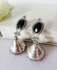 E0677_Gorgeous german silver oxidized jumkas with a touch of black stones & bead drops.