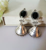 E0677_Gorgeous german silver oxidized jumkas with a touch of black stones & bead drops.