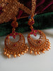 E0837_Gorgeous golden peacock design earrings studded with ruby stones with  bead drops.