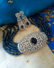 N0116_Classy blue crystal choker necklace set studded  with  American diamond stones.