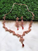 N0401_Lovely sleek design american diamond necklace with a touch of red stone drop.