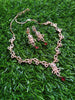 N0401_Lovely sleek design american diamond necklace with a touch of red stone drop.