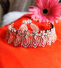 N0433_Classic designer american diamond embellished necklace with a touch of red stone work.