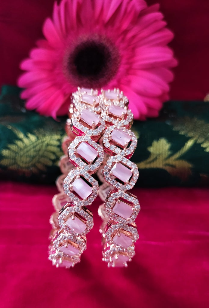 B0292 Elegant Square design Bangles studded with American Diamond stones with a touch of pink stones