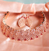 N0433_Classic designer american diamond embellished necklace with a touch of red stone work.