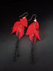 E0706_Trendy crafted red leafy design chain drop earrings with a touch of stones.
