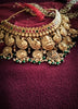 N05002_ Grand classic matte gold polished temple jewelry choker style crafted gold plated necklace set embellished with stones .
