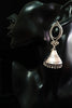 Silver oxidized earrings in Jumki pattern and exclusive silver work with black stone for a stunning and stylish look.