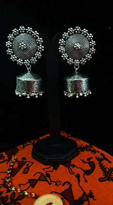 Silver oxidized earrings with never seen pattern and exclusive silver work for a stunning and stylish look.