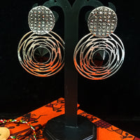 Silver oxidized earrings with never seen pattern and exclusive silver work with black stone for a stunning and stylish look.