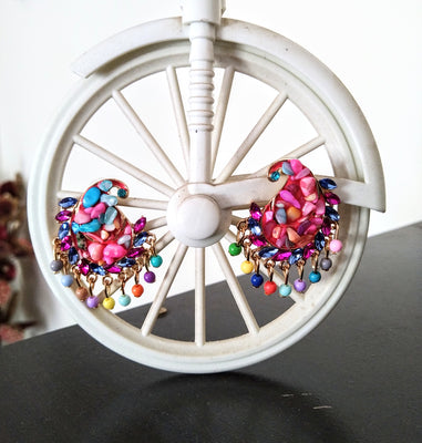 E0390_Classy sea stone studded vibrant earrings along with beads(medium size).