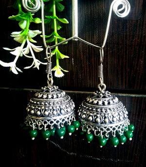 E0447_Gorgeous German silver oxidized jumkas with a touch of bead drops (medium size)
