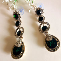 E0449_Dazzling stone studded danglers with a touch of bright green stones (long hanging)